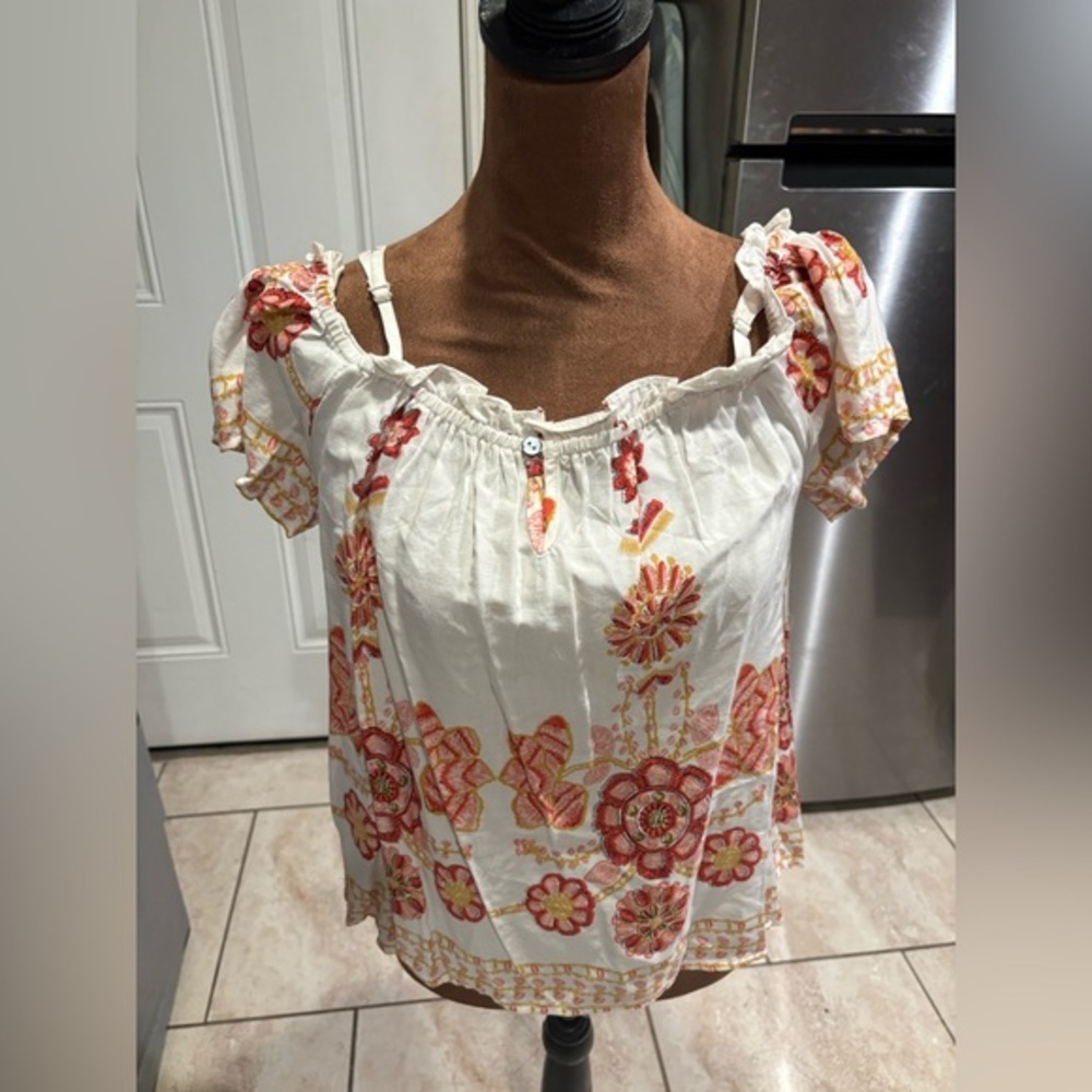 Blush Floral Embroidered Blouse in Red and Orange